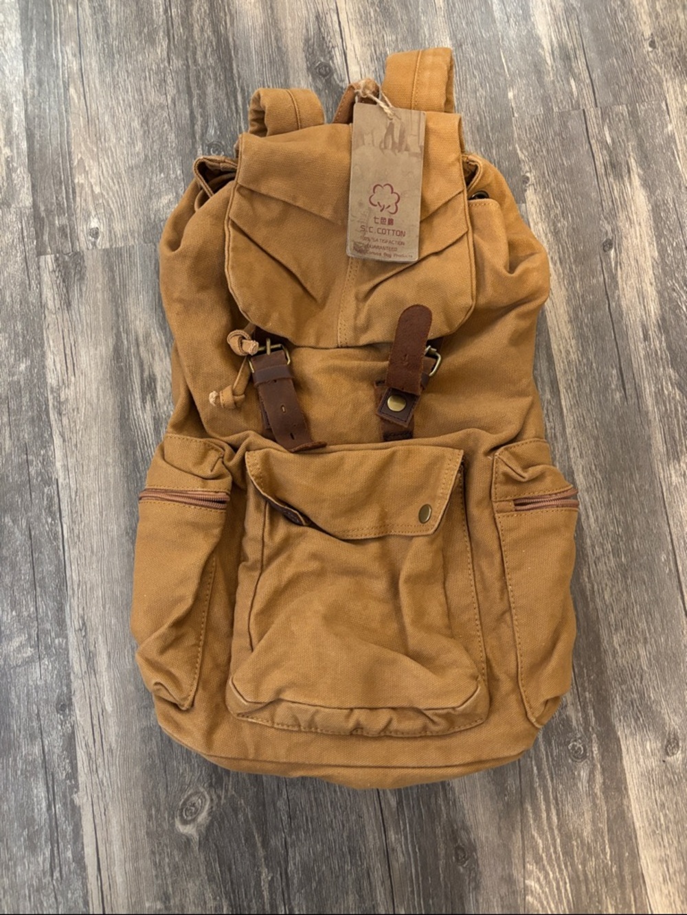 Unbranded Men's Canvas Backpack in Tan with Leather Accents